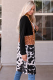 Greatnfb Cow Print Patchwork Open Front Cardigan