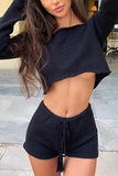 Greatnfb Crew Neck Knitted Crop Top Shorts Set