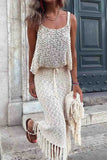 Greatnfb Cutout Cami Tassel Midi Skirt Set