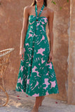 Greatnfb Floral Printed Halterneck Backless A-Line Dress