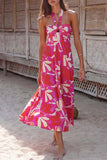 Greatnfb Floral Printed Halterneck Backless A-Line Dress