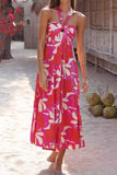 Greatnfb Floral Printed Halterneck Backless A-Line Dress