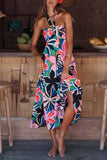 Greatnfb Floral Printed Halterneck Backless A-Line Dress