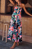 Greatnfb Floral Printed Halterneck Backless A-Line Dress