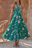 Greatnfb Floral Printed Halterneck Backless A-Line Dress