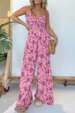 Greatnfb Floral Sleeveless V Neck Wide Leg Jumpsuit