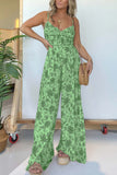 Greatnfb Floral Sleeveless V Neck Wide Leg Jumpsuit