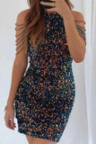 Greatnfb Fringe Shoulder Sequins Pack Hip Mini Dress