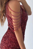 Greatnfb Fringe Shoulder Sequins Pack Hip Mini Dress