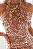 Greatnfb Fringe Shoulder Sequins Pack Hip Mini Dress