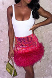 Greatnfb Fuzzy Sequins Bodycon Mini Skirt