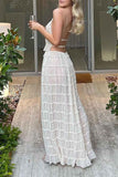 Greatnfb Halterneck Backless Pleated Tiered Skirt Two-piece Set