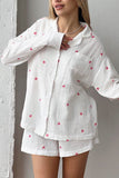 Greatnfb Heart Print Blouse Shorts Cotton Loungewear