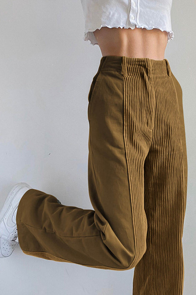Greatnfb High Waist Corduroy Patchwork Long Pants