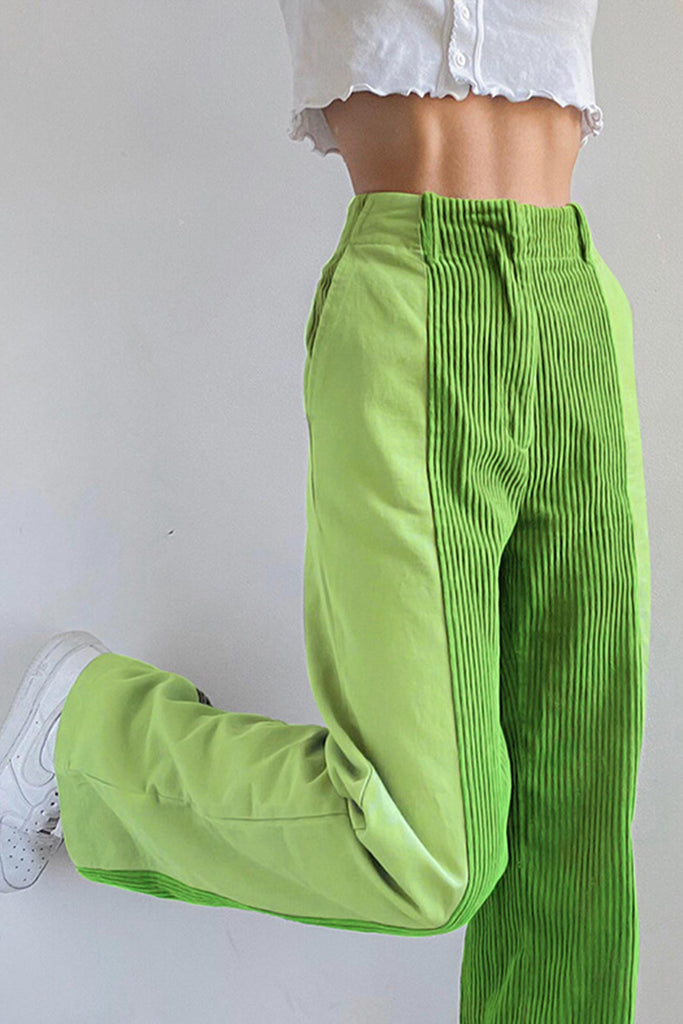 Greatnfb High Waist Corduroy Patchwork Long Pants