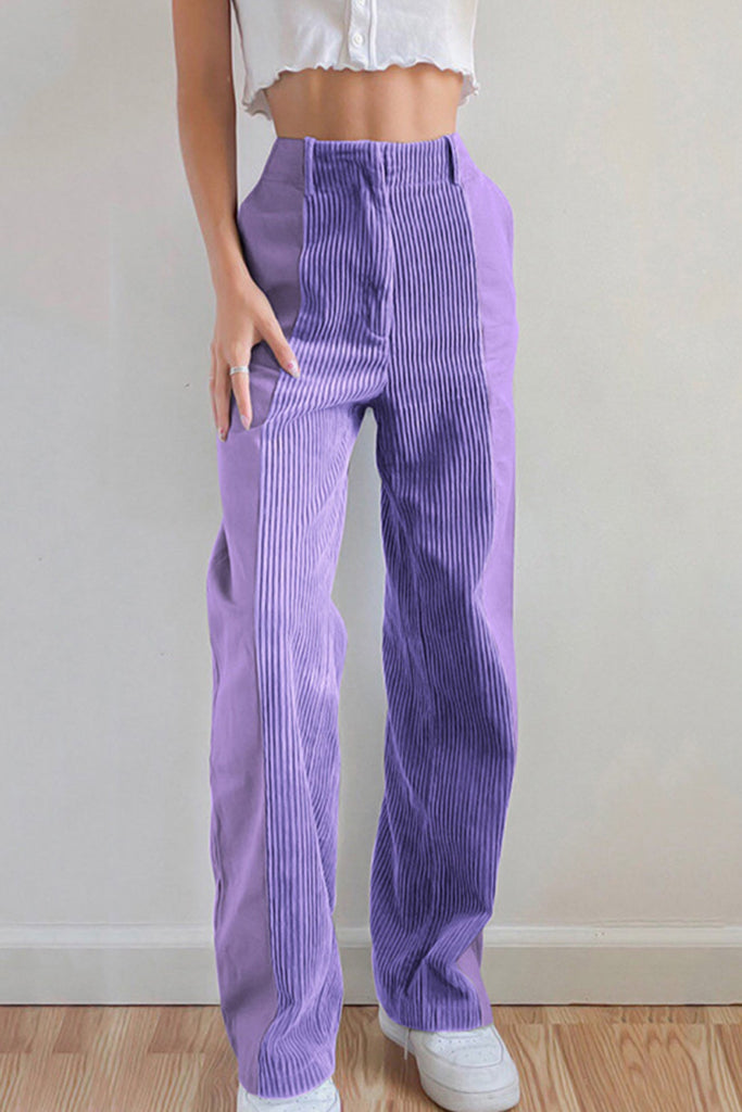Greatnfb High Waist Corduroy Patchwork Long Pants