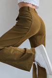 Greatnfb High Waist Corduroy Patchwork Long Pants