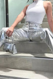 Greatnfb High Waist Reflective PU Leather Pants