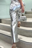 Greatnfb High Waist Reflective PU Leather Pants