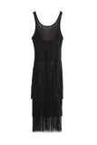 Greatnfb Knit Fringe Tiered Tank Dress