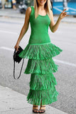 Greatnfb Knit Fringe Tiered Tank Dress