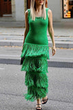 Greatnfb Knit Fringe Tiered Tank Dress