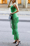 Greatnfb Knit Fringe Tiered Tank Dress