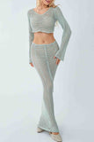 Greatnfb Knitted Cutout Cover Up Off Shoulder Skirt Set