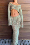 Greatnfb Knitted Cutout Cover Up Off Shoulder Skirt Set