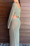 Greatnfb Knitted Cutout Cover Up Off Shoulder Skirt Set