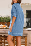 Greatnfb Denim Lapel V Neck Mini Dress