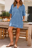 Greatnfb Denim Lapel V Neck Mini Dress