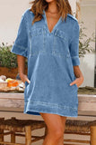 Greatnfb Denim Lapel V Neck Mini Dress