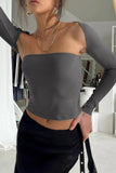 Greatnfb Long Sleeve Cardigan Strapless Separate Two-piece Tops