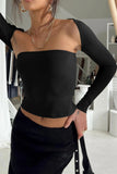 Greatnfb Long Sleeve Cardigan Strapless Separate Two-piece Tops