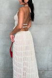 Greatnfb Mesh Lace Halter Vest Tiered Skirt Suits