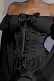 Greatnfb Off Shoulder Lace-up Corset Ruched Dress