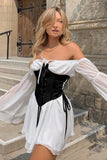 Greatnfb Off Shoulder Lace-up Corset Ruched Dress