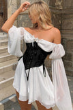 Greatnfb Off Shoulder Lace-up Corset Ruched Dress