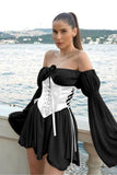 Greatnfb Off Shoulder Lace-up Corset Ruched Dress