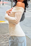 Greatnfb Off Shoulder Striped Textured Hollow Out Tops