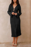 Greatnfb Pleated Flares Sleeve Tie-waist Dress