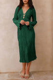 Greatnfb Pleated Flares Sleeve Tie-waist Dress