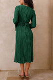 Greatnfb Pleated Flares Sleeve Tie-waist Dress