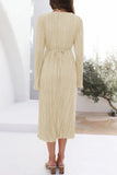 Greatnfb Pleated Flares Sleeve Tie-waist Dress