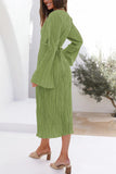 Greatnfb Pleated Flares Sleeve Tie-waist Dress