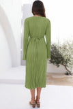 Greatnfb Pleated Flares Sleeve Tie-waist Dress