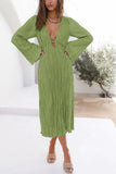 Greatnfb Pleated Flares Sleeve Tie-waist Dress