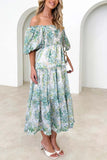 Greatnfb Puff Sleeve Printed Smocked Tiered Dress