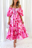 Greatnfb Puff Sleeve Printed Smocked Tiered Dress